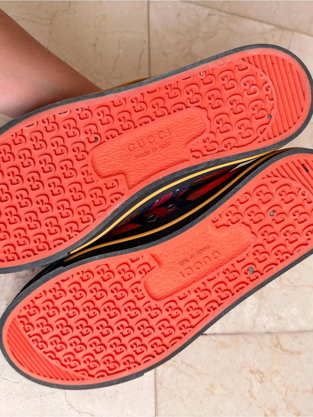 Gucci Orange and Black Men's Low-Top Sneakers with Red Stripe